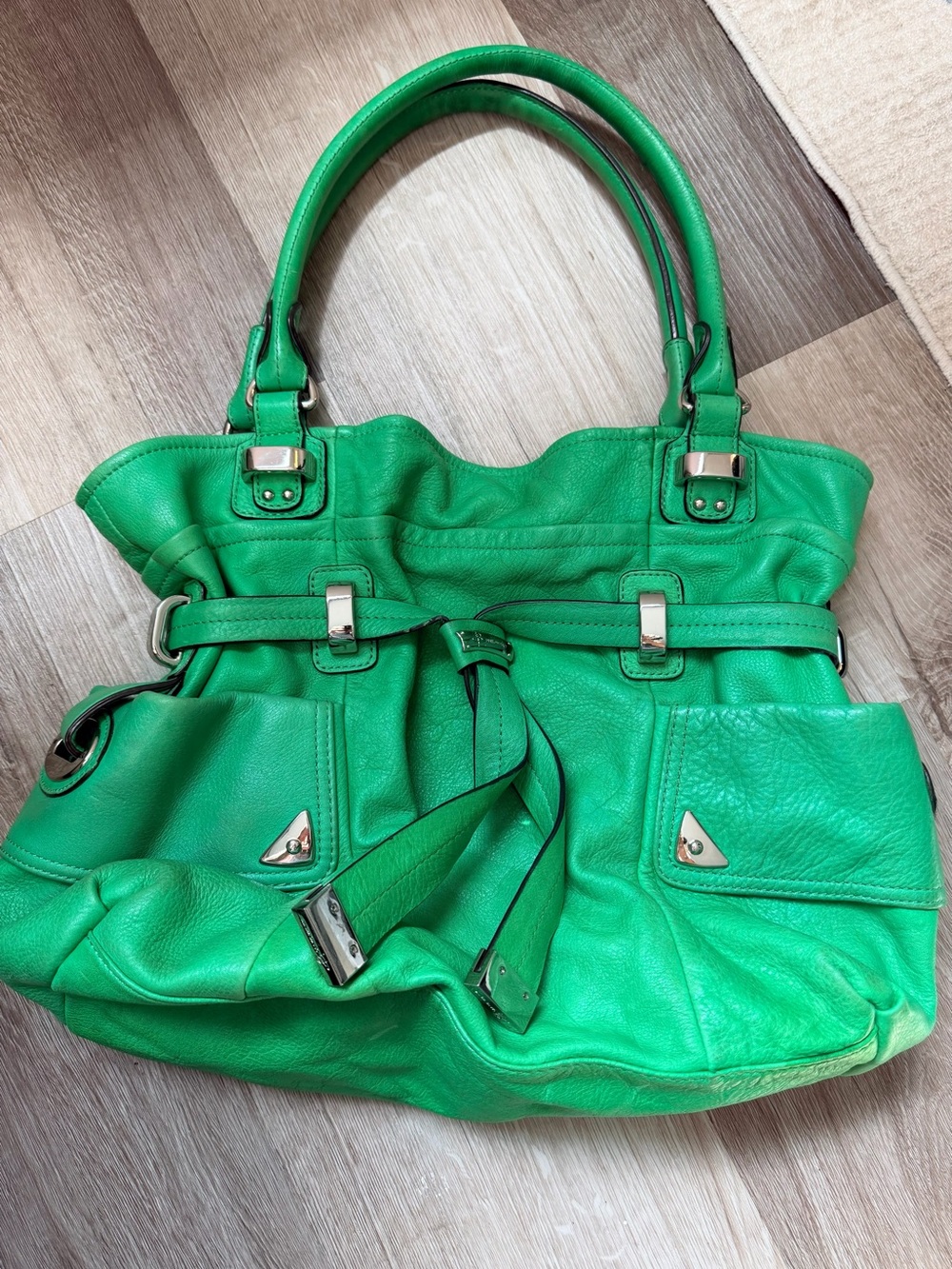 b. makowsky Kelly Green Leather Shoulder Tote